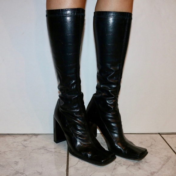 square toe high heel boots